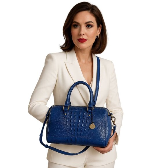 Brahmin Blue Reptile Leather Bag Satchel Shoulder Crossbody Handbag WOMEN'S - Picture 1 of 16